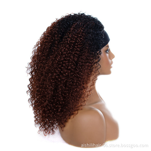 Headband wig Close to the human hair wholesale ombre black to brown afro kingky curly fibre synthetic hair wigs for black women
